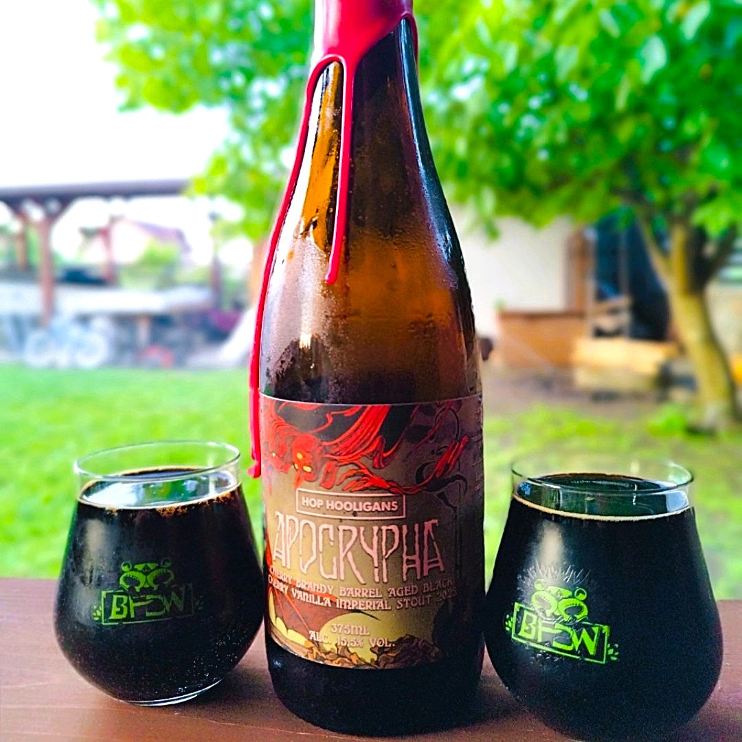 Hop Hooligans: Apocrypha Cherry Brandy Barrel Aged, Black Cherry Vanilla (2025) Imperial Barrel Aged Stout