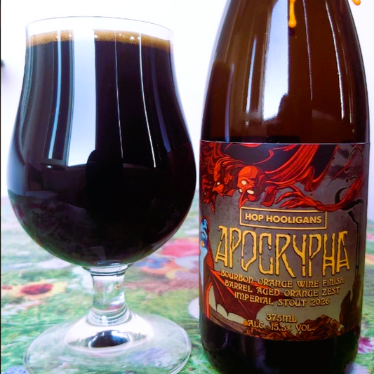 Hop Hooligans Apocrypha: Bourbon Orange Wine Finish, Orange Zest (2026) Imperial Barrel Aged Stout